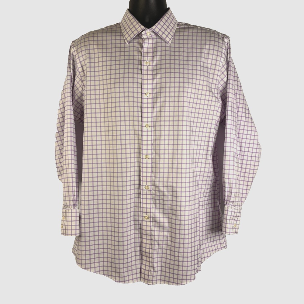 Brooks Brothers Mens Shirt Purple Sz 16 1/2 Check Long Sleeve Stretch Regent Fit